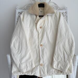 45R 45rpm Jacket Mens 3 Medium Cream Canvas Cotton Workwear Sherpa Collar Japan